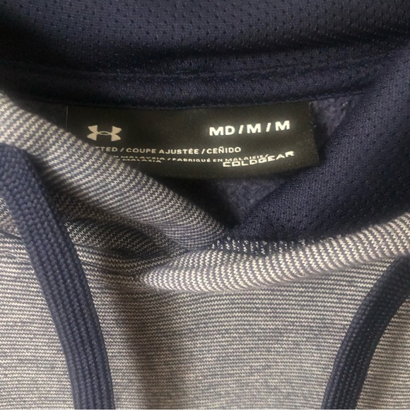 UNDER ARMOUR Men's Rival Fitted Coldgear Pullover Hoodie Midnight Navy - Picture 9 of 11